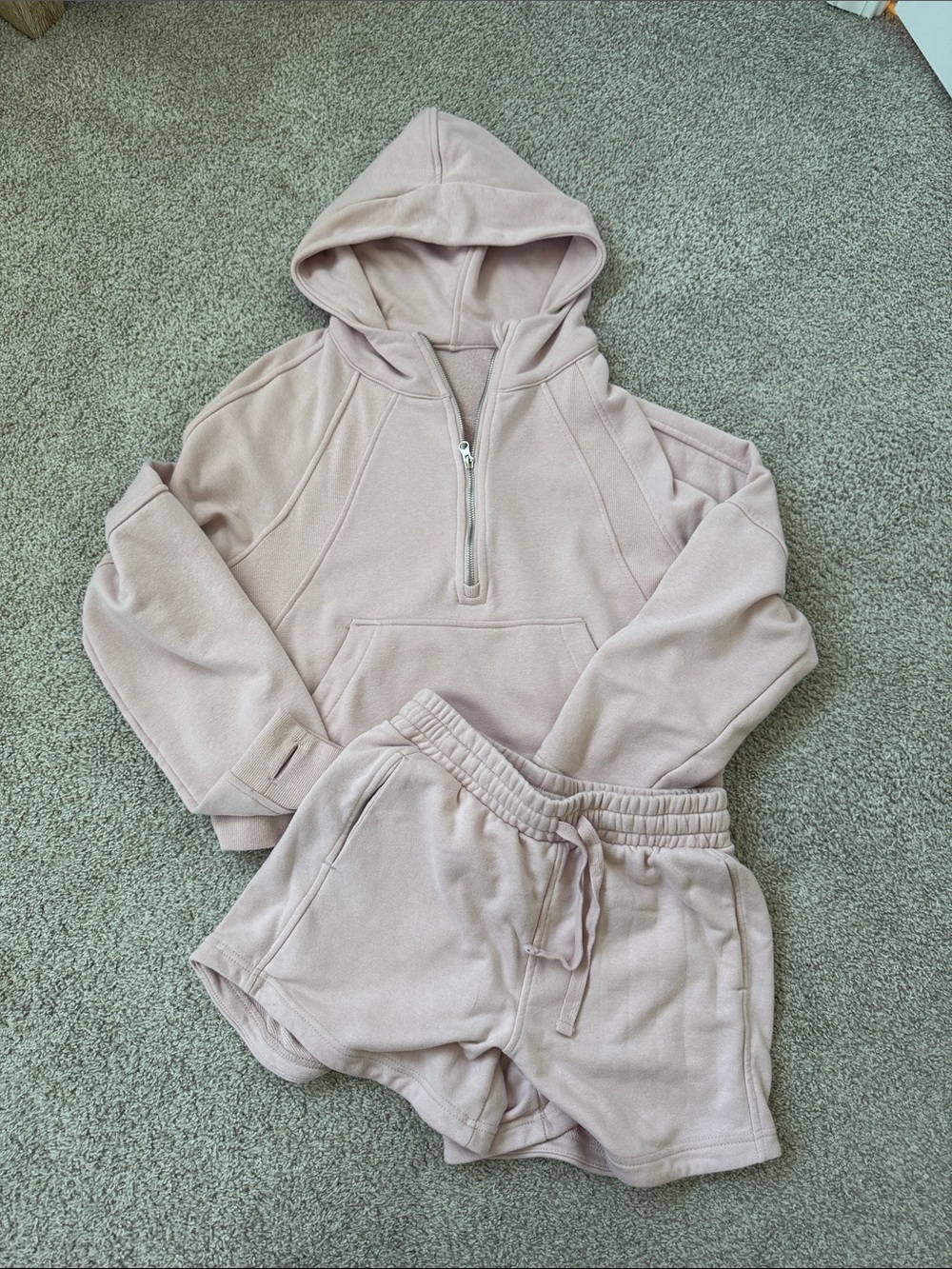 Shop Talulah Light Pink Half-Zip Hoodie & Drawstring Shorts Set - both Medium